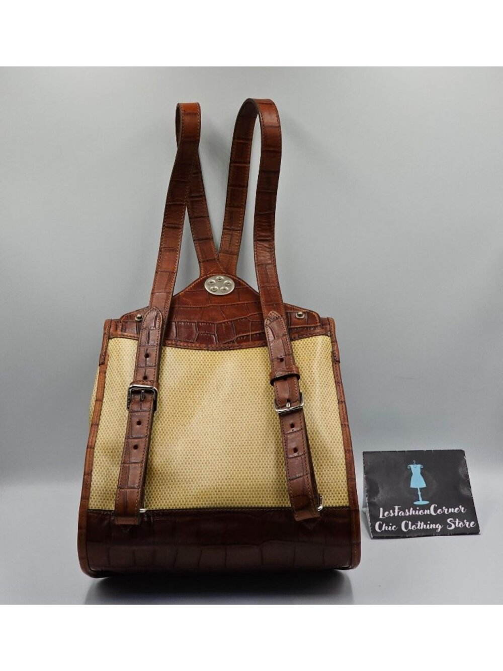 Vintage Dooney & Bourke Women's Brown Croc Embossed Leather Backpack Sz M 2560 - Picture 6 of 16